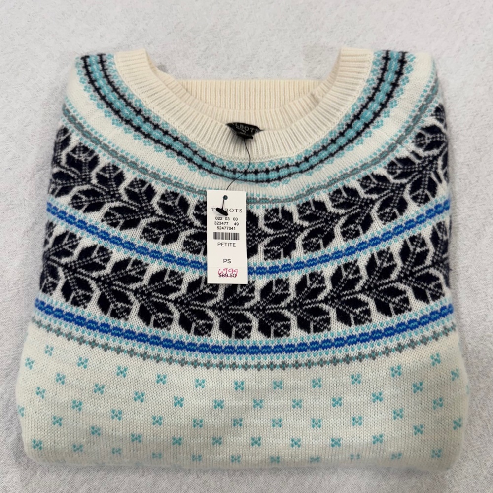 Talbots Nordic Pattern Wool Sweater Women’s Small Petite Crewneck MSRP $89
